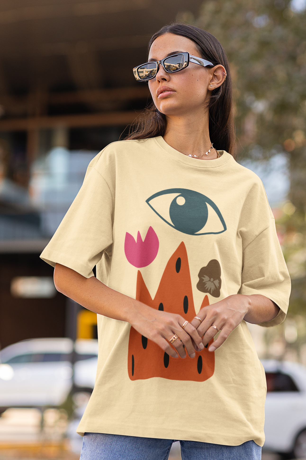 Abstract Eye & Nature Graphic Oversized T-Shirt