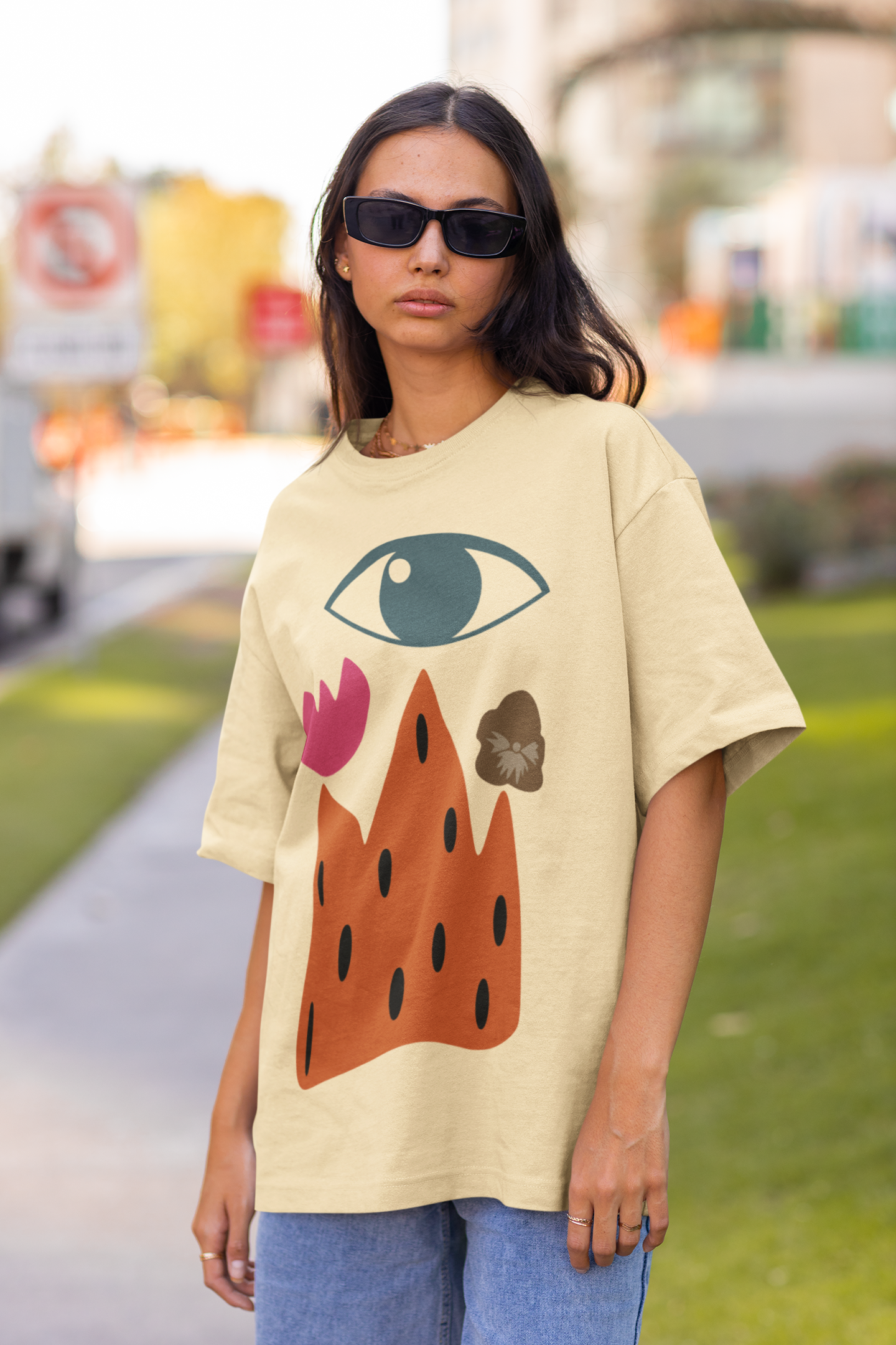 Abstract Eye & Nature Graphic Oversized T-Shirt
