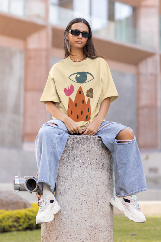 Abstract Eye & Nature Graphic Oversized T-Shirt