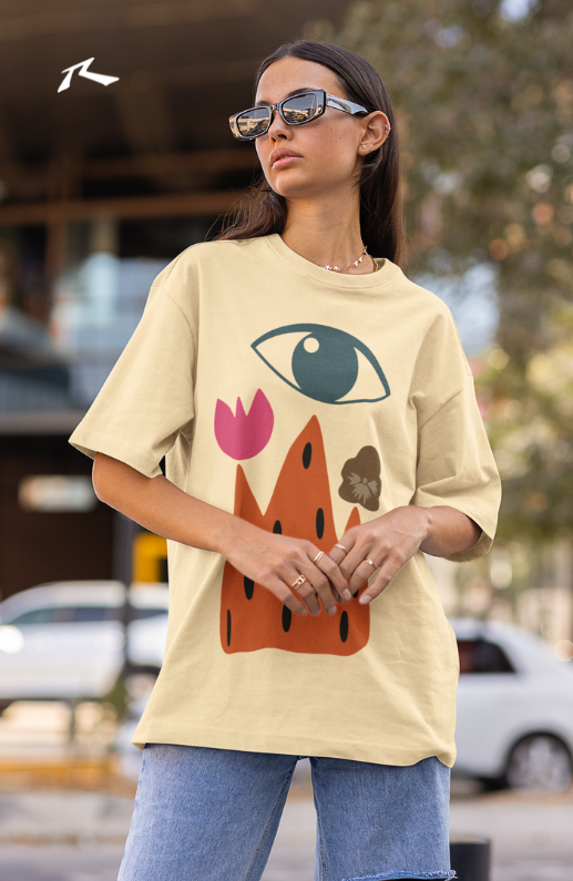 Abstract Eye & Nature Graphic Oversized T-Shirt