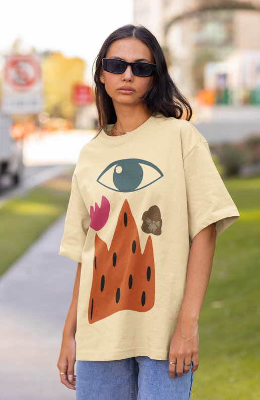 Abstract Eye & Nature Graphic Oversized T-Shirt